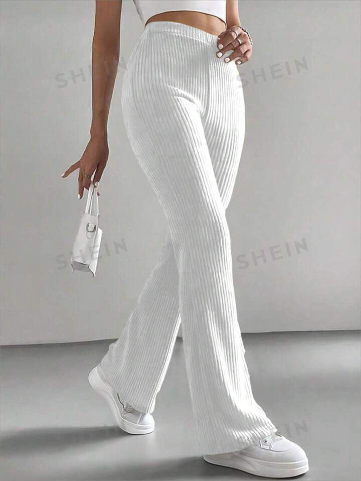 Women's Simple Solid Color Ribbed Pants