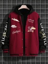 Men's Letter Printed Color Block Overized Varsity Jacket Without Hoodie