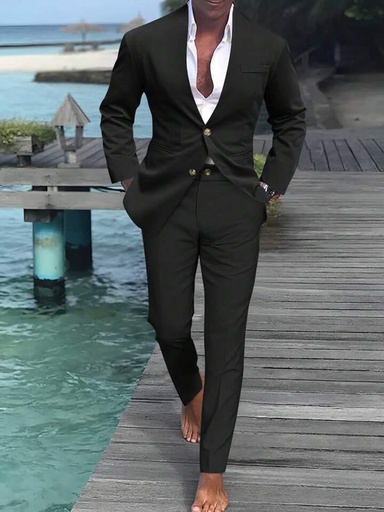 Men's Solid Color Suit Set, Suitable For Spring And Summer