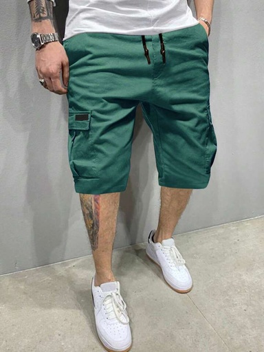 Homme Loose Fit Men's Cargo Shorts With Flap Pockets And Drawstring Waist