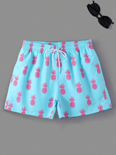 Beach Shorts With Plant Print, Drawstring Waist And Pockets