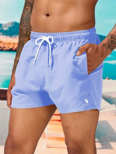 Men Animal Embroidery Drawstring Waist Swim Trunks