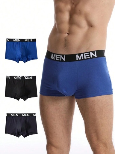 3pcs/Set Men's Boxer Shorts With Letter Decoration, Right Angle Cut