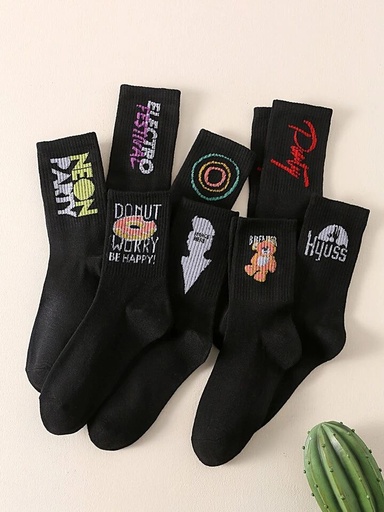 Five Pairs Of Men's Trendy Letter All-Match Couple Socks In Random Colors