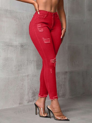 Unity Solid Color Skinny Fit Distressed Raw H
