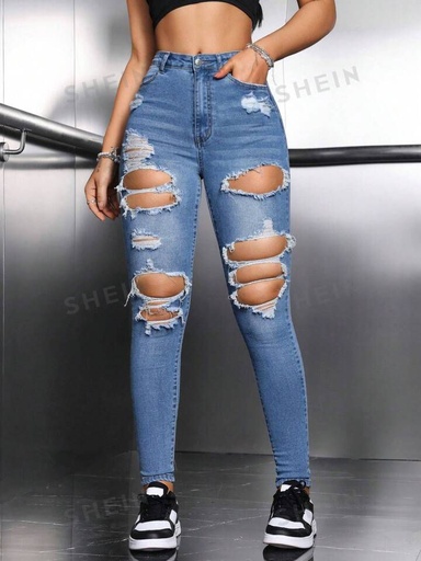 ICON Ladies' Distressed Denim Jeans Ripped Jeans